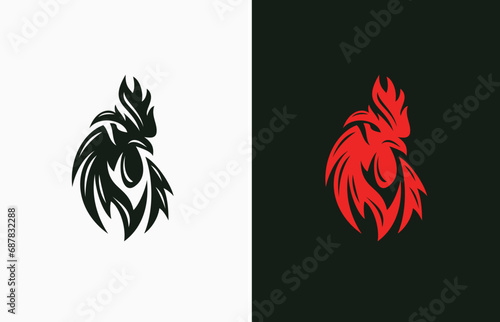 Stylish silhouette strong head angry rooster vector logo design template