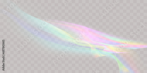 A set of colourful vector lens, crystal rainbow light and flare transparent effects.Overlay for backgrounds.Triangular prism concept.