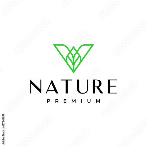 letter v green nature leaf logo design