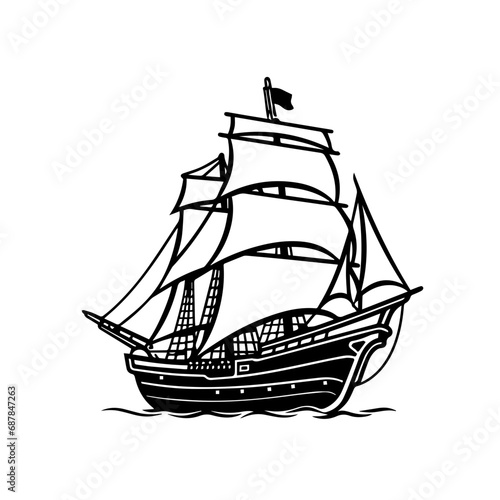 pirate ship Logo Monochrome Design Style