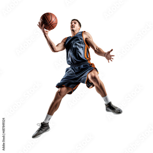 Male basketball player jumping on PNG transparent background