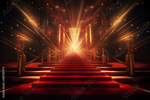 .Red Carpet with Spotlight and Golden Award