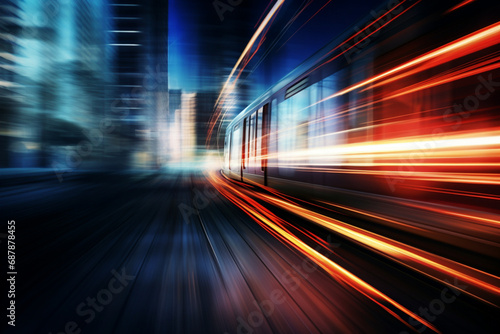 traffic in the city, traffic at night, Hyperloop train, background of a magnetic levitation train, the fastest train in the future, High speed rail trave