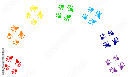 Rainbow Frog paw print black isolate on white background .African animal vector illustration, wild animal doodle style for different design uses , book, banner , flayer or fabric pattern