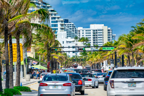 Fort Lauderdale, FL - February 29, 2016: Traffic along main city road along the beach