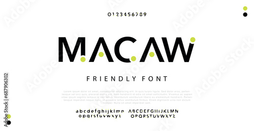 MACAW Minimal modern alphabet fonts. Typography minimalist urban digital fashion future creative logo font. vector illustration