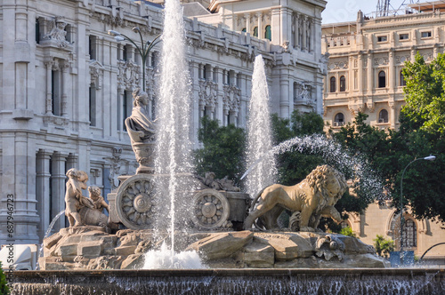 Cybele fountain on Cibeles square in Madrid, Spain