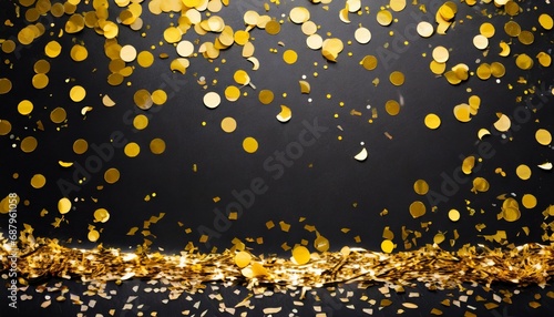 raining gold confetti on black party background concept with copy space for award ceremony new year s eve and jubilee