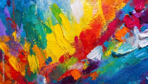 closeup of abstract rough colorful bold rainbow colors explosion painting texture with oil brushstroke pallet knife paint on canvas art background illustration