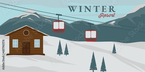 Winter resort minimalistic print poster collection design for advertising, banners, leaflets