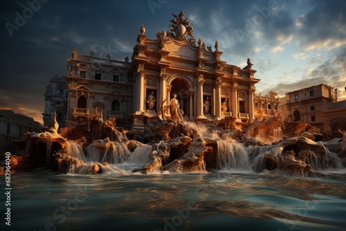 Iconic Trevi Fountain in Rome, Generative AI
