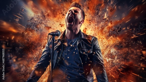 a singer shouting to a microphone will exploding