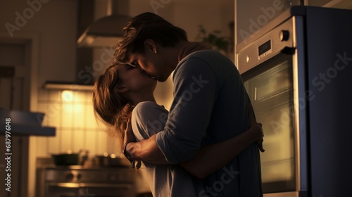Kitchen Romance: Husband Twirling Wife with Playful Kiss