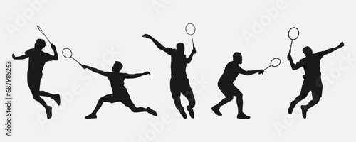 set of silhouettes of athletes or male badminton players. isolated on white background. graphic vector illustration.