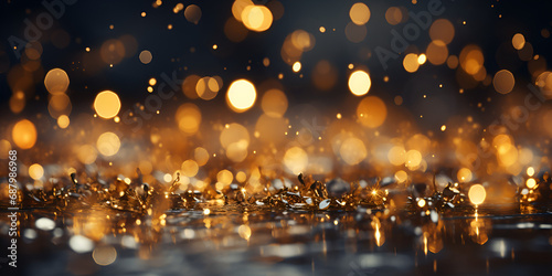 New Year - Christmas holiday blurred bokeh background Festive blurred gold garland with bokeh as background Christmas and new year lights.