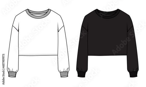 Long sleeve sweatshirt vector illustration white and black color template for ladies