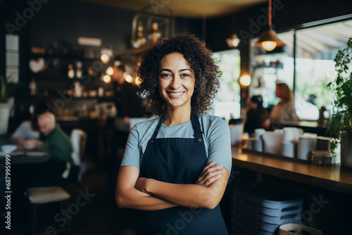 portrait of a smiling girl in a cafe, small business owner