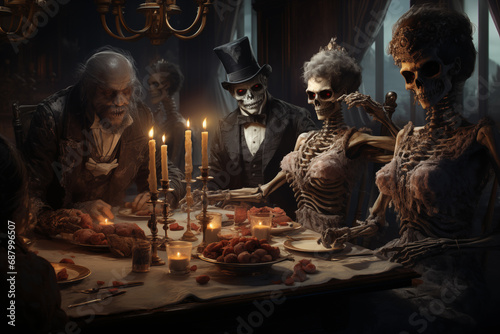 zombies monsters at a fancy dinner party