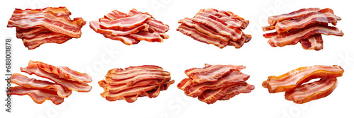 Collection of PNG. Cooked bacon rashers isolated on a transparent background.