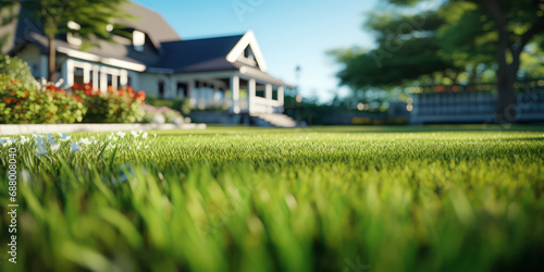 Intricately Detailed Green Lawn Framing the House - Nature's Finest Expression of Tranquility.