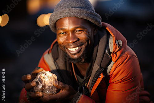 African man showing off his mined diamonds