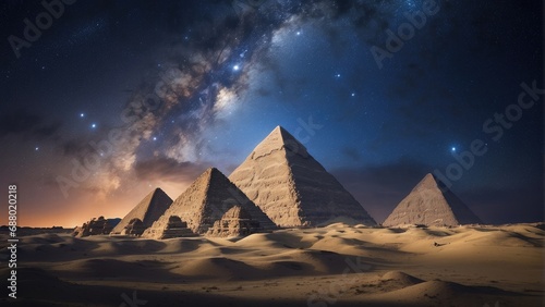 ancient Giza pyramid in the night background photo