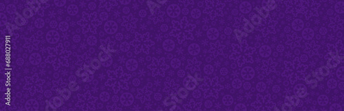 Purple Christmas banner with snowflakes and stars. Merry Christmas and Happy New Year greeting banner. Horizontal new year background, headers, posters, cards, website.Vector illustration