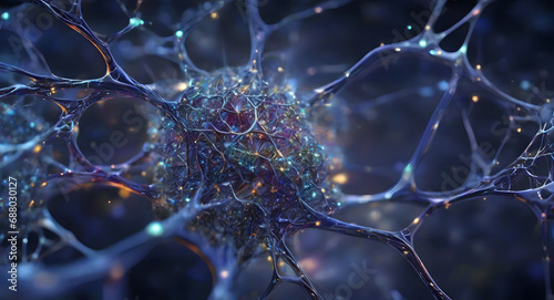 Conceptual illustration of neuron cells, close-up, AI generated