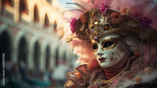 Venezia at the carnival with people wearing amazing masks