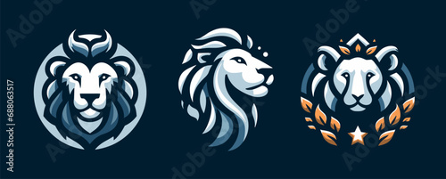 Lion logo head icon. Lion portrait wild animal design sign
