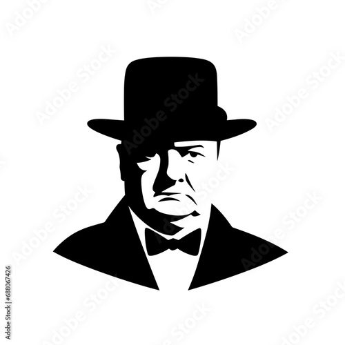 Winston Churchill, portrait, icon, black and white