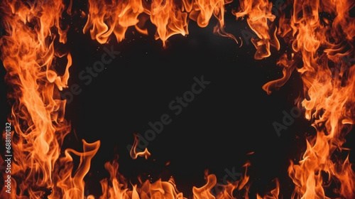 Rectangular burning frame on black background