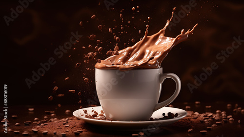 A cup of hot chocolate with splashes