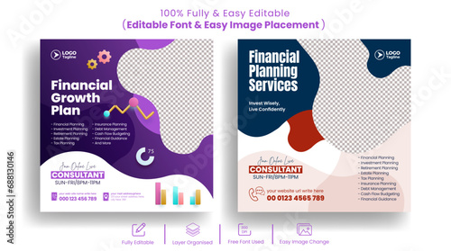Accounting and bookkeeping service social media post banner ads editable template,finacial planner and income Tax service solution advertisement budget management service flyer template