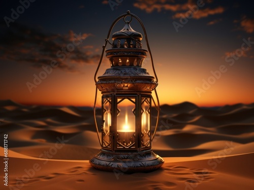 old arabic lantern with a lantern on top of desert,