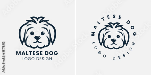 Beautiful cute Maltese dog logo, Maltese, Silhouettes Dog Face SVG, black and white Maltese vector
