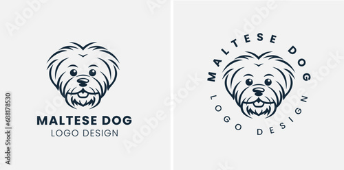 Beautiful cute Maltese dog logo, Maltese, Silhouettes Dog Face SVG, black and white Maltese vector