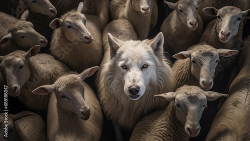 A wolf among the sheep. Concept of one who poses a threat, one who has infiltrated a group under the guise of righteousness.