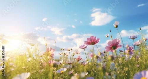 flowers are growing in a field at sunny day