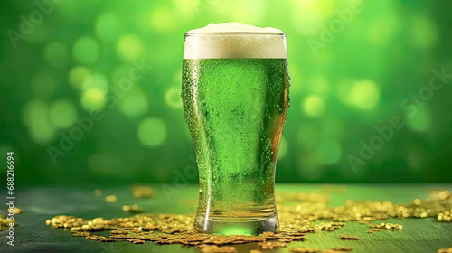 Cheers to St. Patricks, Green Irish beer a festive stock photo capturing the spirit of the holiday celebration with a bubbly touch.