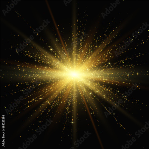Gold star with sparkles. Glitter light effect. Vector illustration