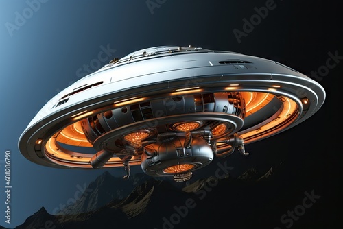 spaceship Alien flying saucer cartoon threedimensional isolated fly fiction mystery white travel future concept render abduction light ship rendering graphic vehicle technology