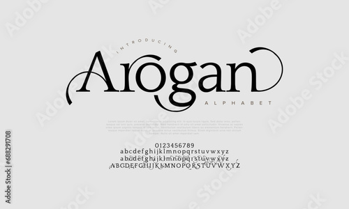 Arogan premium luxury elegant alphabet letters and numbers. Elegant wedding typography classic serif font decorative vintage retro. Creative vector illustration