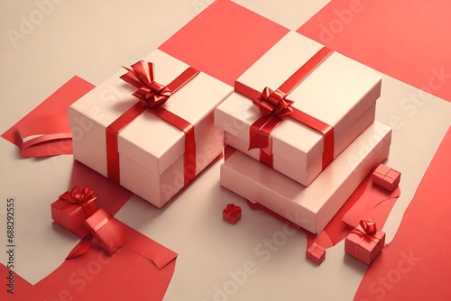 red Gift box, in the style of pastel toned, rendered in cinema4d, oshare kei, ivory, use of bright colors