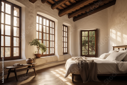 Traditional mediterranean villa elegant bedroom scene