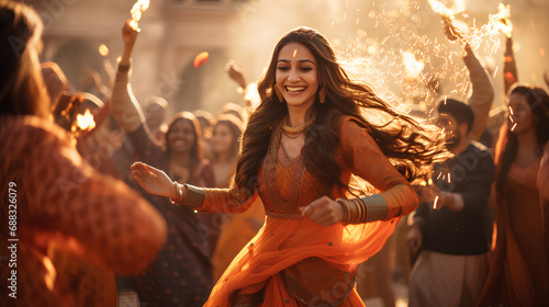 makar sankranti, diwali, lohri indian traditional festival background, happy smiling indian woman in punjab traditional dress