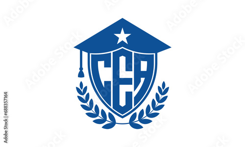 CEA three letter iconic academic logo design vector template. monogram, abstract, school, college, university, graduation cap symbol logo, shield, model, institute, educational, coaching canter, tech