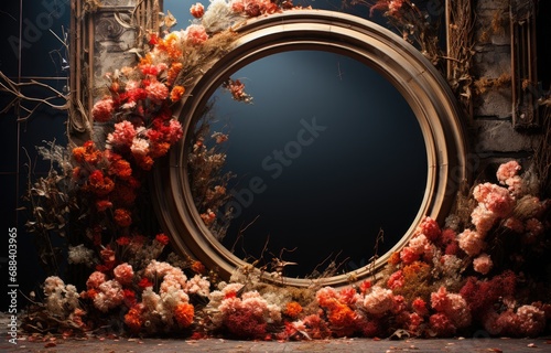 floral hoop digital backdrops. shoot set up with prop Flower and wood backdrop. Flower on hanging round