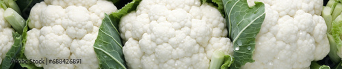 An Overhead Photo of Fresh Cauliflower Covered in Water Drops