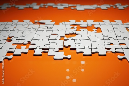 background orange puzzle details White concept idea jigsaw success business colours connection game match missing part piece problem solution abstract connect shape team teamwork
